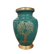 SOULURNS Tree of Life Cremation Urn for Human Ashes Adult – Large 3.4L Memorial Urn, Teal & Gold, Engraved Tree Design, Funeral Urn for Ashes Men Women, Fits Up to 90 kg, Premium Aluminum